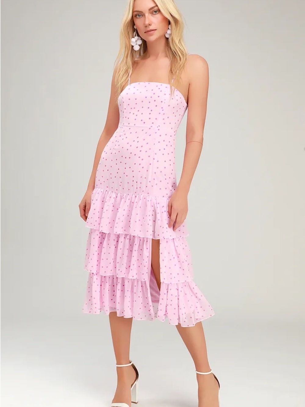 Lulus Blush Pink Strapless Tiered Ruffle Midi Dress